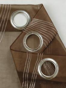 2pcs Modern Silver Tassel Pattern Sheer Curtains, With Metal Rings Top, Machine Washable, Decorative Polyester Curtains Suitable For Living Room, All Seasons, Cordless, Woven, 120-140g - Luxury Style Curtains - Brown - View 5