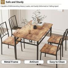 Conjunto de mesa de comedor de cocina de 5 piezas Muebles, mesa y sillas Conjunto de 4 personas, marco de metal Mesa rectangular moderna de madera con / sin sillas tapizadas para pequeño espacio comedor, comedor - Sillas marrón-MDF - Ver 9