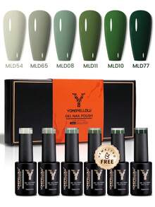 YOKEFELLOW 6色綠色凝膠指甲油套組 10ml 夏季森林綠系列 可卸除 適合女性居家DIY美甲或美甲店使用 也可作為禮物 - 彩色 - 查看 1
