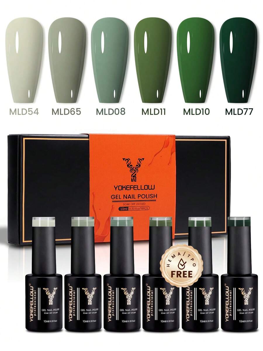 YOKEFELLOW 6色綠色凝膠指甲油套組 10ml 夏季森林綠系列 可卸除 適合女性居家DIY美甲或美甲店使用 也可作為禮物 - 彩色 - 查看 1