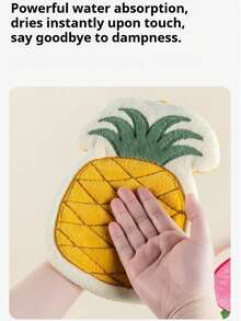 1条珊瑚绒水果图案挂式手巾，柔软不掉毛，水果图案，卡通图案，珊瑚绒材质，厚实吸水，挂式设计，无异味 - 彩色 - 查看 5