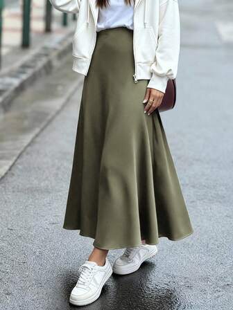 Mira Polly Diseño de estilo elegante y digno de mujer francesa de estilo casual. Ropa de mujer occidental de estilo retro de satén de alta gama, adecuada para invitados de boda, falda paraguas, falda de noche, falda de boda elegante y chic