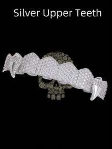 AINTTBY 1 pieza/2 piezas Dientes Grillz de cobre chapado en oro brillante estilo hip hop callejero personalizado, colmillos de vampiro para uso diario, Halloween y fiestas, unisex