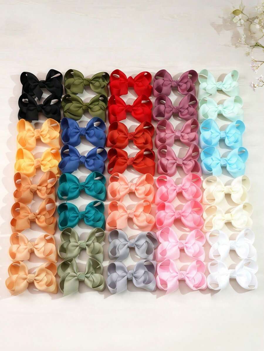 20pcs Large Bowknot Hair Clips For Girls, Wide Satin Ribbon Big Bow Hair Clips, Hair Accessories - Multicolor - View 1