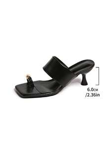 5cm New Colorblock Minimalist Wedge Thong Sandals For Women, Summer Open Toe High Heels 2025,Kitten Heels,Flip Flops - Black - View 8