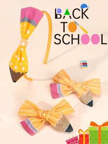 3件套可爱波点铅笔形发夹和发带套装，适合女孩返校季发饰，黄色蝴蝶结学生发夹和发卡，适合新学期，少女发饰 - 彩色 - 查看 7