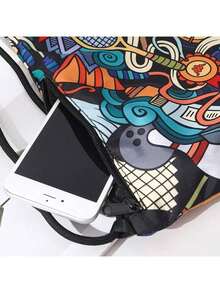 Kappa K0AZ8GX01 Lightweight Reversible Bag, Two-Tone Flip Design, Wear-Resistant And Water-Repellent Coating, Easy-Folding Storage, Suitable For Various Scenarios Such As Sports And Commute, Black/Colorful Graffiti - Black/Colorful Graffiti - View 5