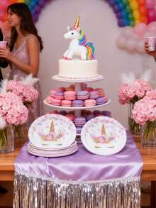 12/24/48 Piece Set, Disposable Tableware With High-End Texture, Unicorn Themed Disposable Paper Tray, 7-Inch Paper Tray, 9-Inch Paper Tray, Food Tray, Party Tray, Material, Suitable For Weddings - Multicolor - View 4