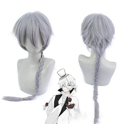 24inch Anime Bungou Stray Dogs Gogol Cosplay Wig, Gray Long Braided Synthetic Hair Wig, Unisex Costume Wig For Party, Stage Performance, Decoration