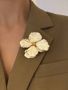 3件/1件经典复古硬币花卉珐琅质感金属胸针套装，白色和金色，百搭优雅配饰，适合日常、工作、派对、节日等场合佩戴，女士适用。 - 大號雞蛋花 - 查看 14