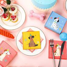 20张/40张/60张装，宠物狗生日派对用品，双层小狗图案鸡尾酒纸巾，复古小狗主题纸巾，6.5x6.5英寸复古小狗脸一次性餐巾纸，适用于生日、新生儿洗礼、生日派对餐桌装饰等派对用品。 - 彩色 - 查看 4