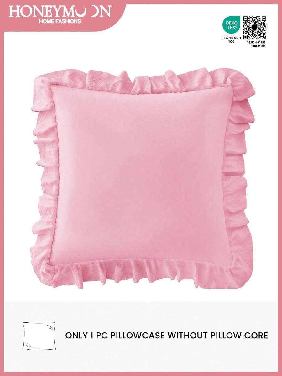 Capa de almofada romântica estilo francês (sem enchimento), elegante e romântica, para decoração de quarto, dormitório, sofá ou poltrona. Ideal para presentear seu amor ou amigos. Lavável à máquina. Rosa vibrante. Certificação Oeko-Tex. - Rosa Quente - Ver 1