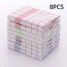 1/2/4/6/8/12条装超柔软厨房毛巾，超强吸水，格子条纹设计，红/蓝/黑三色可选，居家及餐饮业理想之选