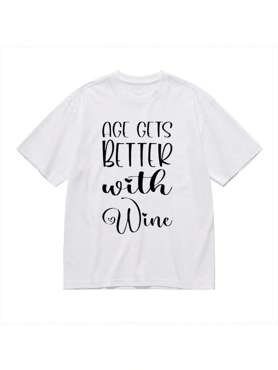 Men's Breathable Cotton T-Shirt With The Funny Phrase "Wine Gets Better With Age" - 220gsm Cotton, Short Sleeve, Round Neck, Birthday Gift For Wine Lovers, Machine Washable, Comfortable And Durable - 白色 - 查看 1