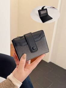 时尚菱形多功能女士钱包，手拿包，名片夹，骷髅头，Y2K，朋克，零钱包，刺绣，亮面，哪吒，混沌海，敖丙，眼镜盒，钞票夹，复古多功能多卡位女士钱包，短款钱包，办公，商务旅行，旅游，度假，时尚，复古风格，翻盖带钥匙扣女士钱包，男女通用卡包 - 黑色 - 查看 4