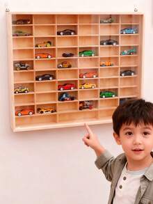1pc 1/64 Scale Matchbox Car Display Case, Can Hold 40 Toy Cars, Dust-Proof, Wooden Matchbox Toy Car Display Box, Suitable For Nursery, Bedroom, Playroom - Multicolor - View 3