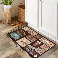复古咖啡抗疲劳厨房垫，1 块涤纶地毯，适用于入口、卧室、客厅、阅览室、洗衣房 - 可机洗，矩形，走廊垫
