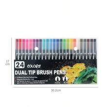 Marcadores artísticos, juego de 24 colores, marcadores de doble punta, pinceles de acuarela, juego especial de marcadores artísticos, marcadores de líneas de graffiti, regalos de Navidad y Halloween - Negro - Ver 2