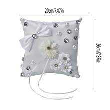 Ring Bearer Pillow Satin Ring Pillow White Ring Cushion with Bow for Beach Wedding Ceremony Proposal Party - transparente - Ver 7