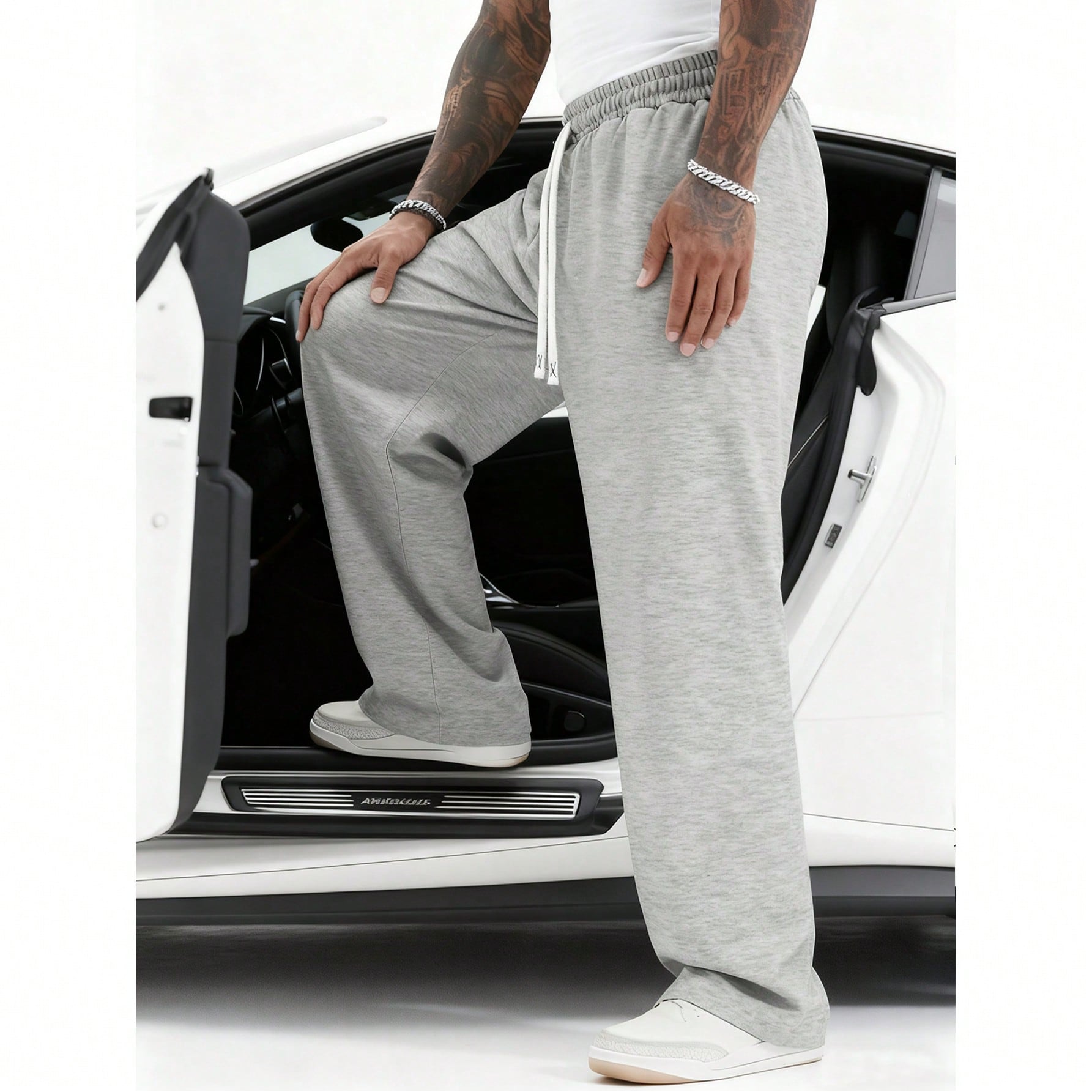 Pantalones deportivos casuales de pierna ancha y cintura con cordón para hombres, otoño/invierno primavera