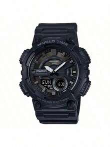 Casio 男士休闲运动计时腕表，圆形表盘，硅胶表带，石英机芯，适合日常运动、户外活动、街头风格，是送给男士、丈夫、男友的圣诞礼物、生日礼物之选 - AEQ-110W-1B - 黑色 - 查看 7