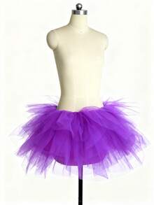 1 pièce Jupe tutu en tulle à 5 couches pour adulte, costume de performance, jupe gâteau de fête, jolie robe tutu à 5 couches pour Noël, cosplay, fêtes - Prune - Voir 3