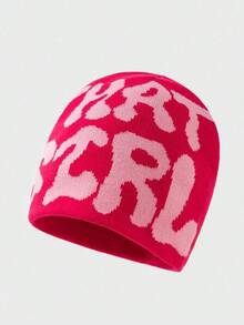 1pc Women's Fashion Y2K "That Girl" Jacquard Knit Beanie Hat, Warm & Suitable For Autumn/Winter Casual Outfits - 彩色 - 查看 12