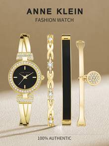 Anne Klein Bộ đồng hồ và vòng tay pha lê dành cho nữ Đồng hồ đeo tay thạch anh thanh lịch dành cho nữ với vòng đeo tay có thể điều chỉnh - Vàng 1 - Xem 1