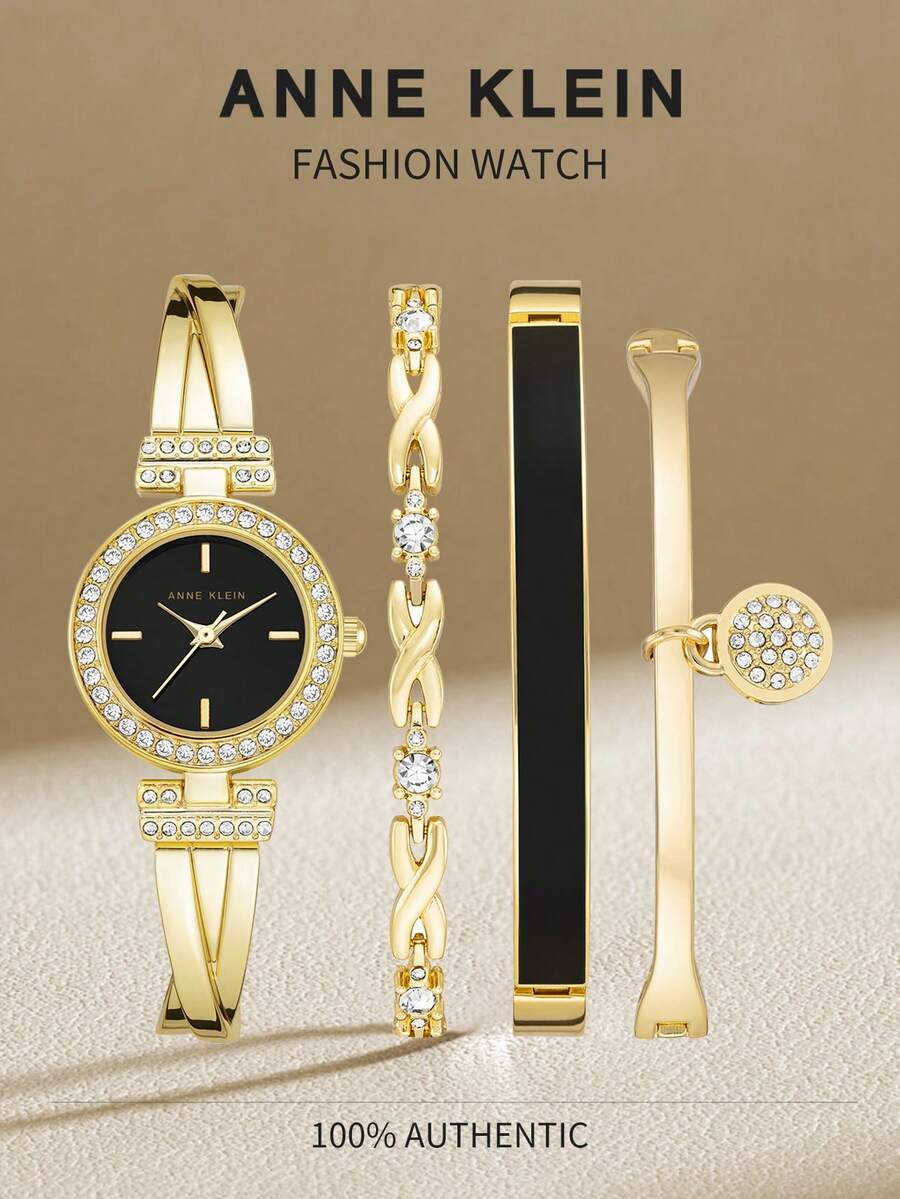 Anne Klein Bộ đồng hồ và vòng tay pha lê dành cho nữ Đồng hồ đeo tay thạch anh thanh lịch dành cho nữ với vòng đeo tay có thể điều chỉnh - Vàng 1 - Xem 1