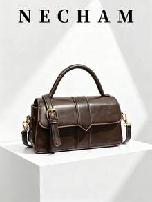 1pc Minimalist Handbag, Small Square Bag, Fashion Commuter Vintage Shoulder Bag For Women - Coffee - View 4