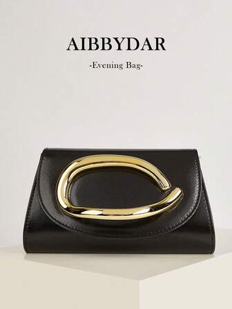 AIBBYDAR Women's Evening Clutch Bag, Solid Black Color, Synthetic Leather, Metal Handle, Clutch Purse For Evening Dress, Detachable Shoulder Strap, Shiny, Glossy, Luxurious, Charming, Elegant, Refined, Suitable For Gala, Party, Wedding, Holiday Gathering, Banquet