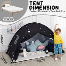 Kids Twin Size Bed Tent With Lights & Flags - Portable Foldable Canopy For Toddler Beds, Indoor Playhouse, Privacy Space For Boys & Girls, Perfect Gift For Bedroom Decor(Black Star) - 黑色星空 - 查看 7