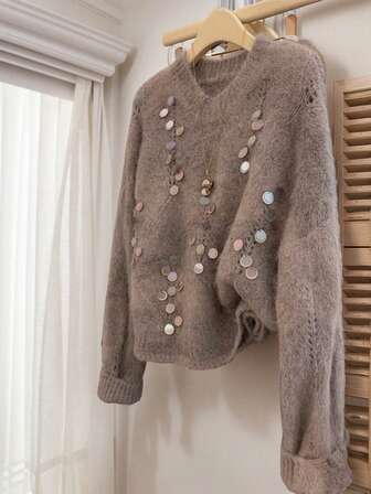 JIANHU Winter Sequin Fuzzy Knit Sweater For Women – Festive Party Pullover, Christmas & New Year Glitter Top
