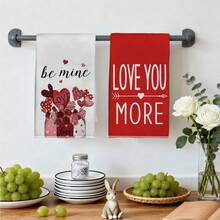 MEMNUN 2pcs Valentine's Day Red Mason Jar "Love You More & Be Mine" Text Pattern Kitchen Towels, 15.75*23.62in(40*60cm), Made Of Super Soft Absorbent Microfiber, Perfect For Dish Drying, Tea Cups, Bathroom & Dining Decor, Cooking & Baking - Multicolor - View 8