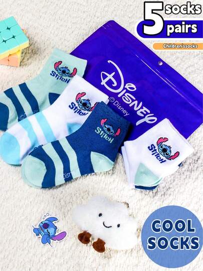 Disney 1/5双装可爱卡通人物图案袜子，时尚休闲舒适，防臭吸湿，实用又时尚，图案吸汗，多功能低帮袜，适合日常穿着，返校季和节日礼物，圣诞节新袜子，邻居追着链接