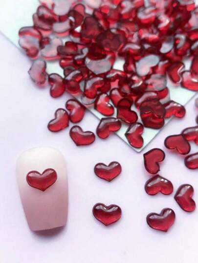100张情人节美甲贴纸，酒红色爱心图案，DIY美甲装饰，Y2K风格，爱心美甲产品，美甲配件，美甲装饰