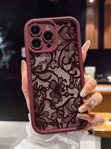 Burgundowe, seksowne, koronkowe etui z TPU, grube i odporne na wstrząsy, kompatybilne z 'em 15 Pro Max, 16, 16 Plus, 15, 14, 13, 12, 11, XS, XR, X, 7, 8 Plus, Pro Max, 13 Pro Max, 17, 17 Pro Max, 15 Plus, prezent dla mężczyzn i kobiet - Burgund - Zobacz 1