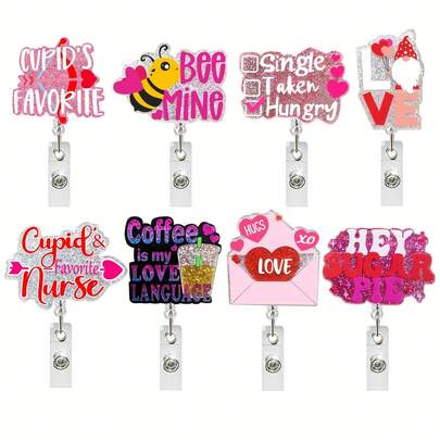 1pc Valentine's Day Heart Shaped Retractable Alligator Clip, Rotatable ID Badge Reel For Doctors & Nurses