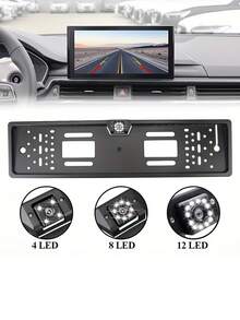 4/8/12 LED Cámara de visión trasera para automóvil con marco de matrícula europeo, visión nocturna y cámara de respaldo - Negro - Ver 13