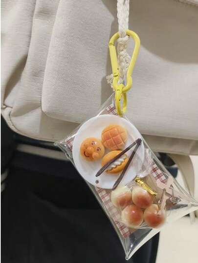 1 pieza Miniatura realista de set de comida (bebida, galleta, pan), modelo de muñeca, lindo colgante de muñeca, decoración para mochila, adecuado para estudiantes y trabajadores de oficina