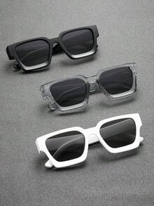 3副经典黑色、白色和透明灰色塑料全框方形时尚眼镜，男士适用，适合日常生活、户外旅行、徒步、海滩、夏季驾驶、钓鱼、露营，适合所有脸型。 - 3pcs 黑白灰 - 查看 7