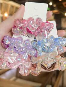 5pcs/1pc Cute Bow Scrunchies, Colorful Hair Ties With Pearls, High Elasticity Hair Ties, Damage-Free Hair Accessories Suitable For Daily Use, Color Random Ponytail - Multicolor - View 1
