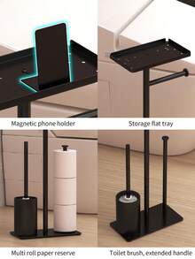 1pc Bathroom Floor Standing Toilet Paper Holder With Storage Shelf, Independent Toilet Paper Rack, Bathroom Tissue Paper Organizer, Bathroom Accessories