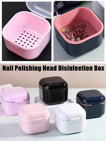 1/2/6pcs Manicure Tool Polishing Head Disinfection Box, Double Layer Filter Thick Cleaning Box, Portable Storage Box, Suitable For Nail Salons