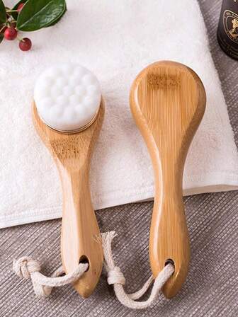 Soft Bristle Face Cleansing Brush, Manual Deep Pore Cleansing Brush, Face Blackhead Remover Brush, Ultra-Fine Nano Bamboo Charcoal Brush, Long Wooden Handle Face Wash Brush, Facial Cleansing Brush, Manual Face Washing Tool, Soft Bristle Makeup Remover & Blackhead Brush