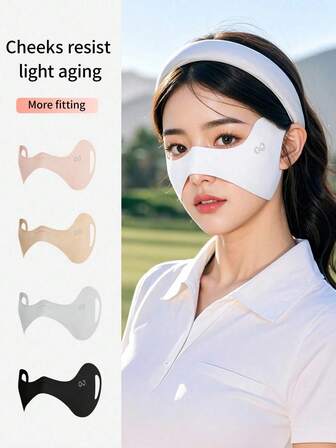 1pc New Ice Silk Solid Color Half Butterfly Wing Design Face Mask, Outdoor Golf Sun Protection UV-Resistant, Breathable Ladies Cheekbone Mask