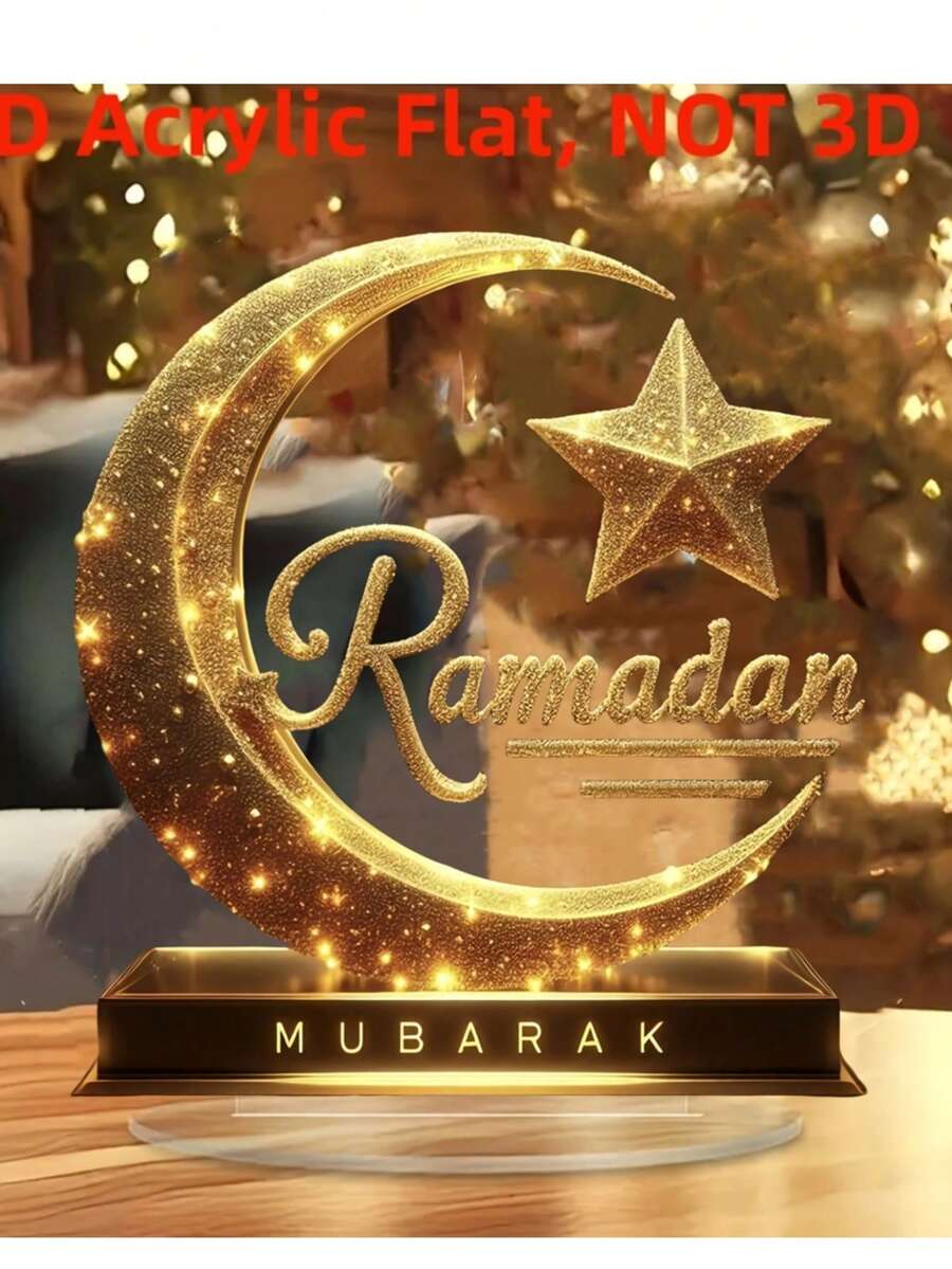 2D Acryl Kristall Mondsichel Deko, präsentiert den Ramadan Neumond, islamisch inspiriertes Motiv, geeignet für Ramadan, Ostern, Fensterauslagen, ideales Geschenk, ohne Stromquelle