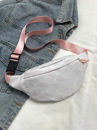 Gizli Fermuarlı 1 Parça Kadın Moda Bel Çantası, Düz Renk Entegre Göğüs Çantası, Su Geçirmez Naylon Bozuk Para Kesesi