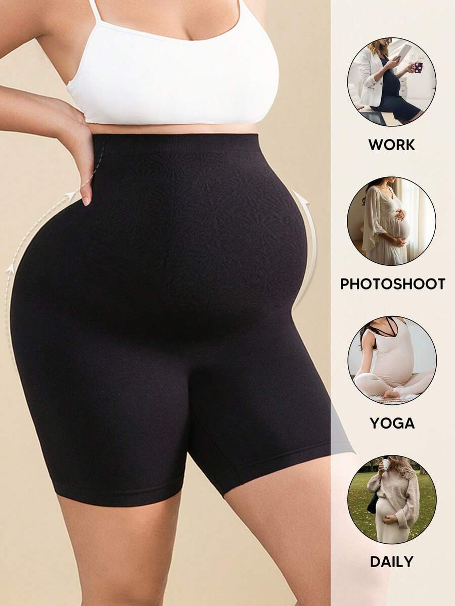 Maternity Soft Elastic Waist Comfortable Belly Support Shorts - Black - View 1