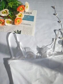 1 pieza Body de encaje, ropa de club sexy para salir, fiesta, camiseta sin espalda, top ajustado de tirantes finos - Blanco - Ver 11